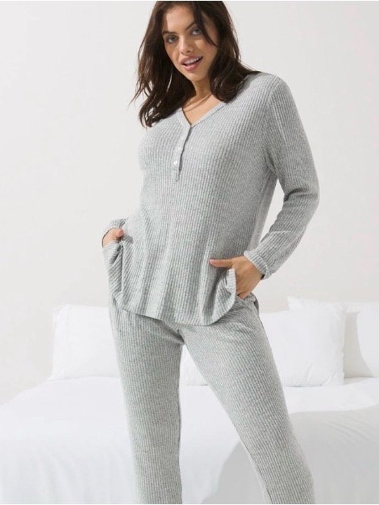 Nwt Soma Brushed Cozy Rib Set Nwt Long Sleeve Loung Pajama Set Gray Sz Large
